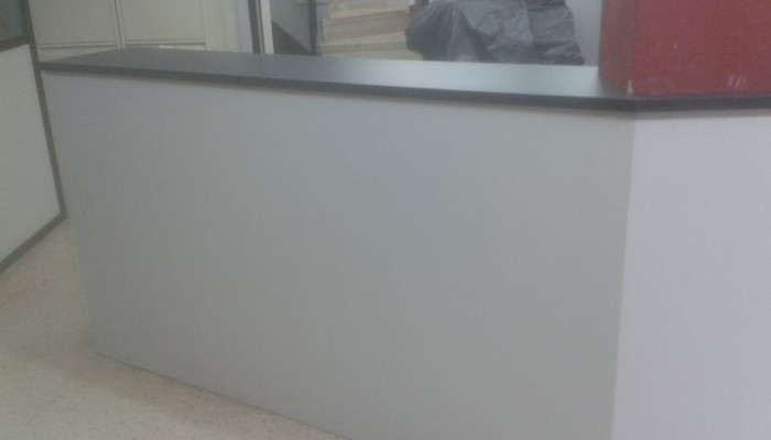 Mostrador per entrada, muntatge d'armaris a mida, prestatgeries per a empresa